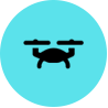 A blue circle with an image of a black drone.